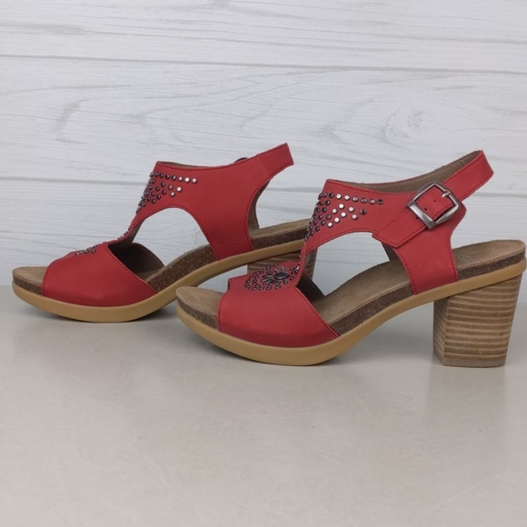 Dansko | Shoes | Dansko Deandra Red Block Heel Leather Sandals 39 | Poshmark